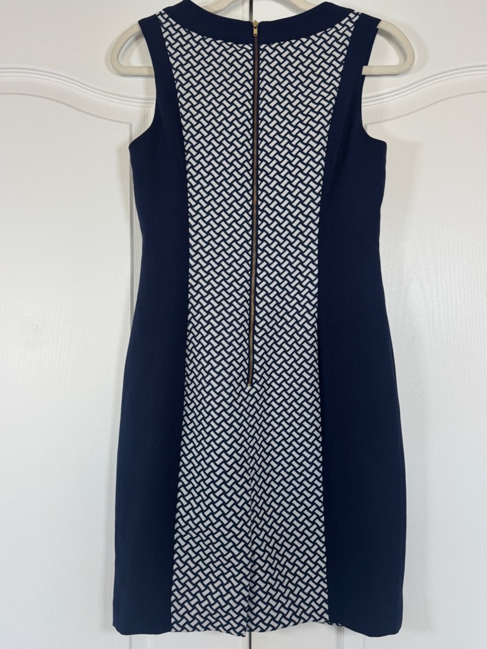Tahari ASL Navy White Colorblock Geometric Sheath Work Dress Size 2 - Picture 3 of 10